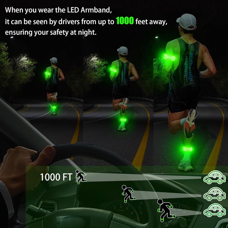 ocuvaep حزمة 2 من أساور LED القابلة لإعادة الشحن للجري، معدات جري عاكسة عالية الوضوح، 6 ألوان مضيئة للأساور للمشي الليلي، أضواء الجري، هدية جري للرجال والنساء - Image 2